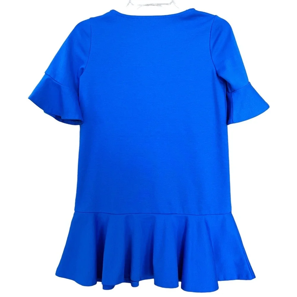 Polo Ralph Lauren Dress Girls Size 12 Blue Short Sleeve Ruffle Hem Casual